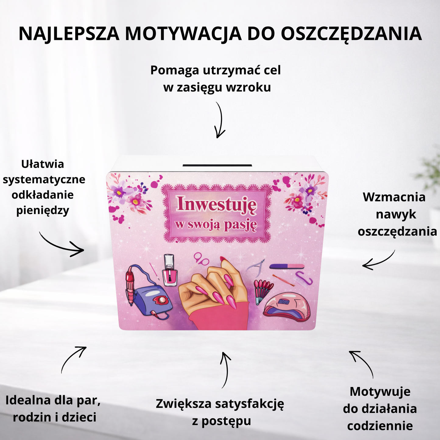 Skarbonka na pasję – drewniana skarbonka „Inwestuję w swoją pasję”
