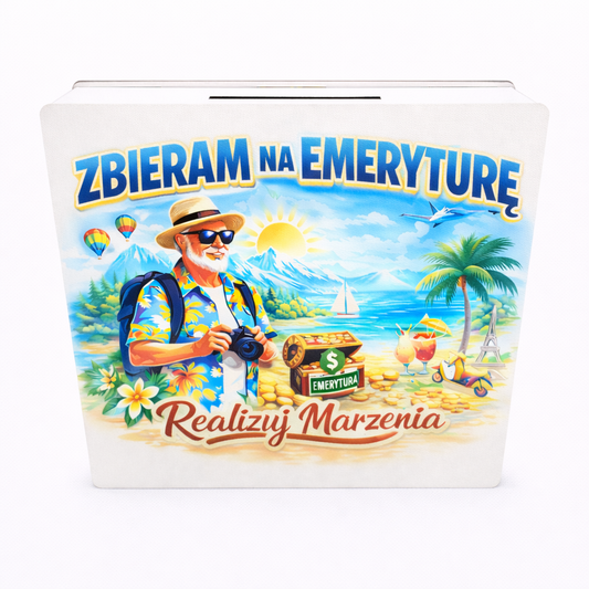 Skarbonka na emeryturę – drewniana skarbonka z celem