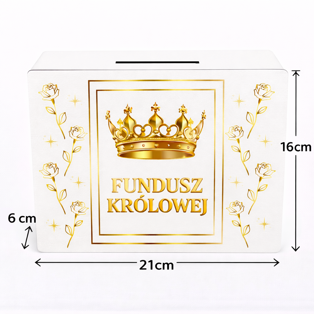Skarbonka Fundusz Królowej – drewniana skarbonka z celem