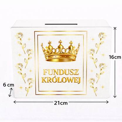 Skarbonka Fundusz Królowej – drewniana skarbonka z celem
