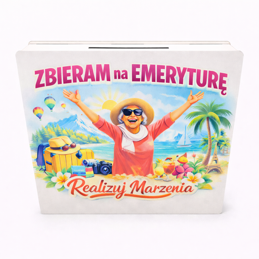 Skarbonka na emeryturę – drewniana skarbonka z celem