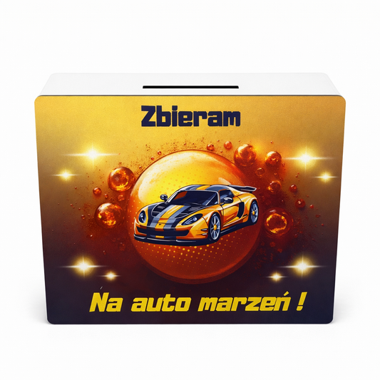 Skarbonka na auto marzeń – drewniana skarbonka z celem