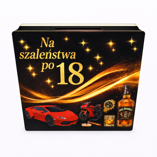 Skarbonka na szaleństwa po 18 – drewniana skarbonka z celem