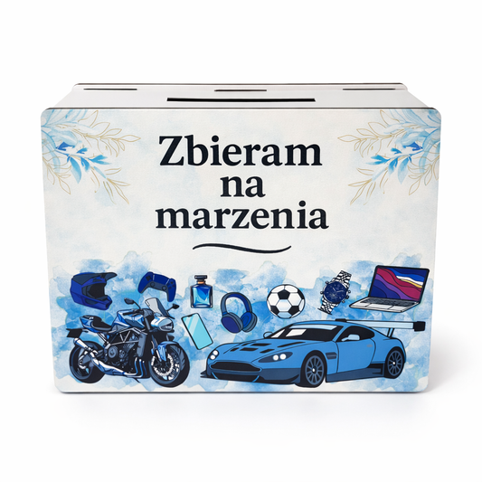 Skarbonka na marzenia – drewniana skarbonka z celem