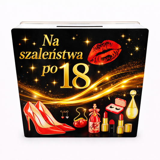Skarbonka na szaleństwa po 18 – drewniana skarbonka z celem