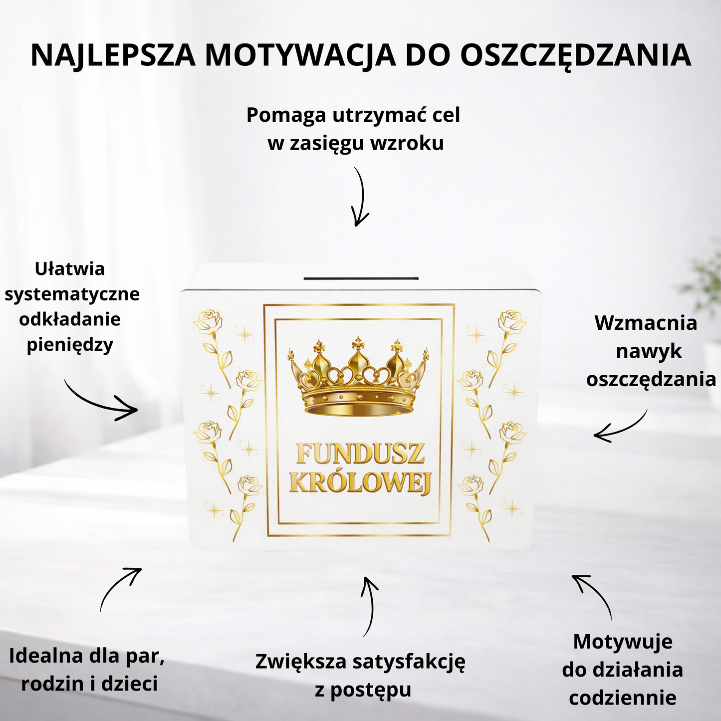 Skarbonka Fundusz Królowej – drewniana skarbonka z celem