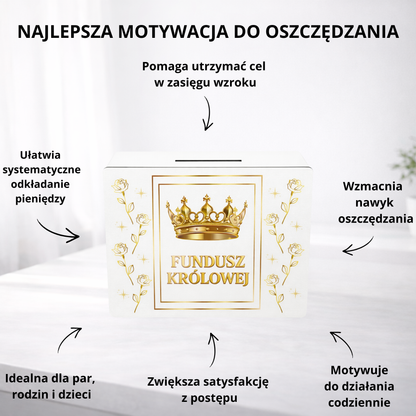 Skarbonka Fundusz Królowej – drewniana skarbonka z celem