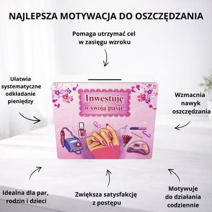 Skarbonka na pasję – drewniana skarbonka „Inwestuję w swoją pasję”