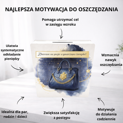 Skarbonka na torebkę – drewniana skarbonka z celem